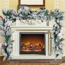 9Ft/18ft Large Christmas Garland Fireplace Door Artificial Snow Wreath Decor