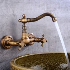 360 Swivel Antique Brass Bathroom Basin Sink Mixer Faucet Dual Handle Wall Mount