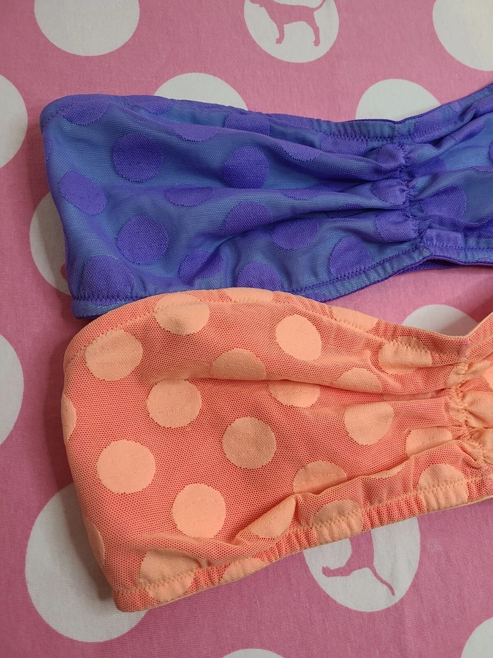 NWT VS PINK 2pk Strapless Polka-dot Lace Bandeau Bralette Tops Size Lg - Image 2 of 4