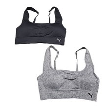 Juego de 2 sujetadores deportivos sin aros sin costuras Puma para dama talla X-grande negro gris