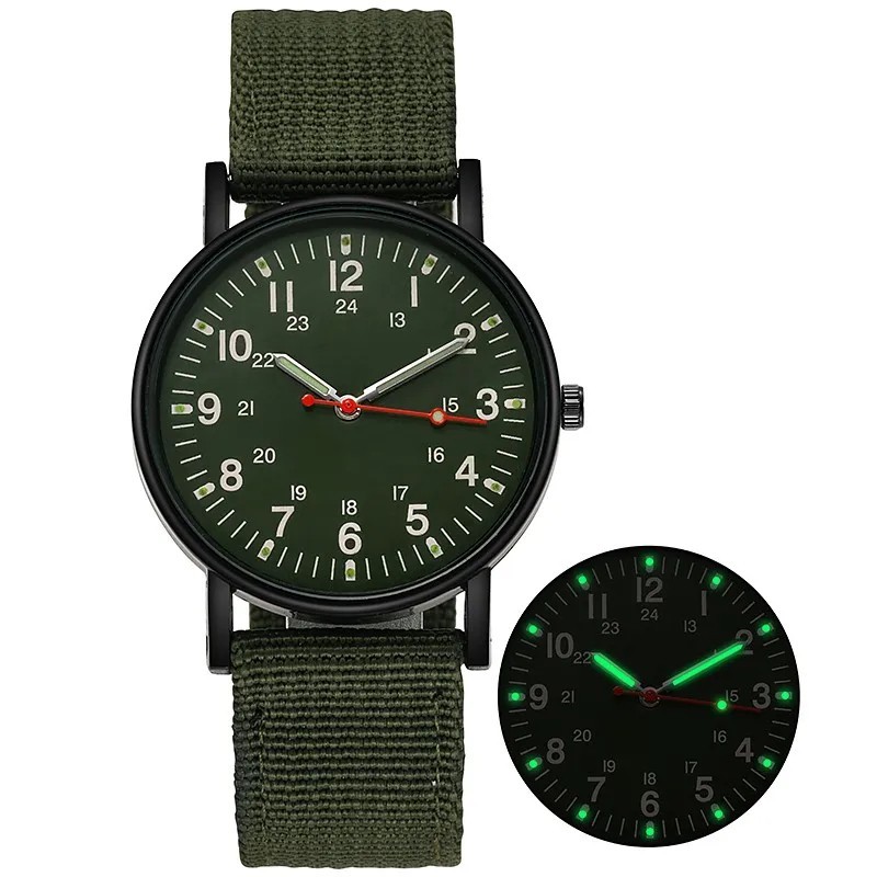 Men's Military Army Luminous 24 Hours Dial Nylon Strap Date Quartz Wrist Watch
