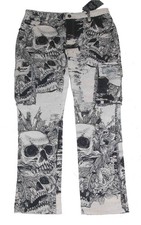 Unique Rebel SKULLS Flowers Clay Black Thick Tapestry 7-Pkt Cargo Pants Mn's NWT