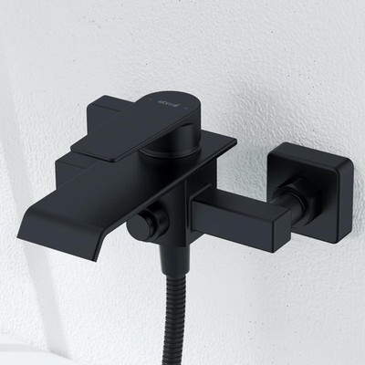 Badewannenarmatur Wasserfall Schwarz, Wasserhahn Wannenbatterie aus Messing, ...
