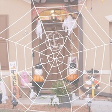 2-Pack Spider Web Decoration, 2.5m White Round Net Cobweb for Halloween Decor