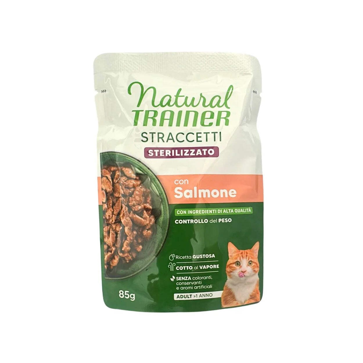 NATURAL TRAINER CAT STRACCETTI STERILIZZATO CON SALMONE 85 GR