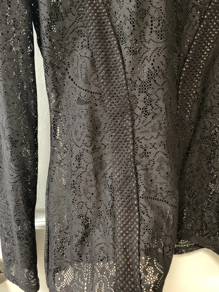 Top manga larga BCBG MAXAZRIA 'Mikayla' negro cachemir encaje transparente | XXS Foto 3 de 4