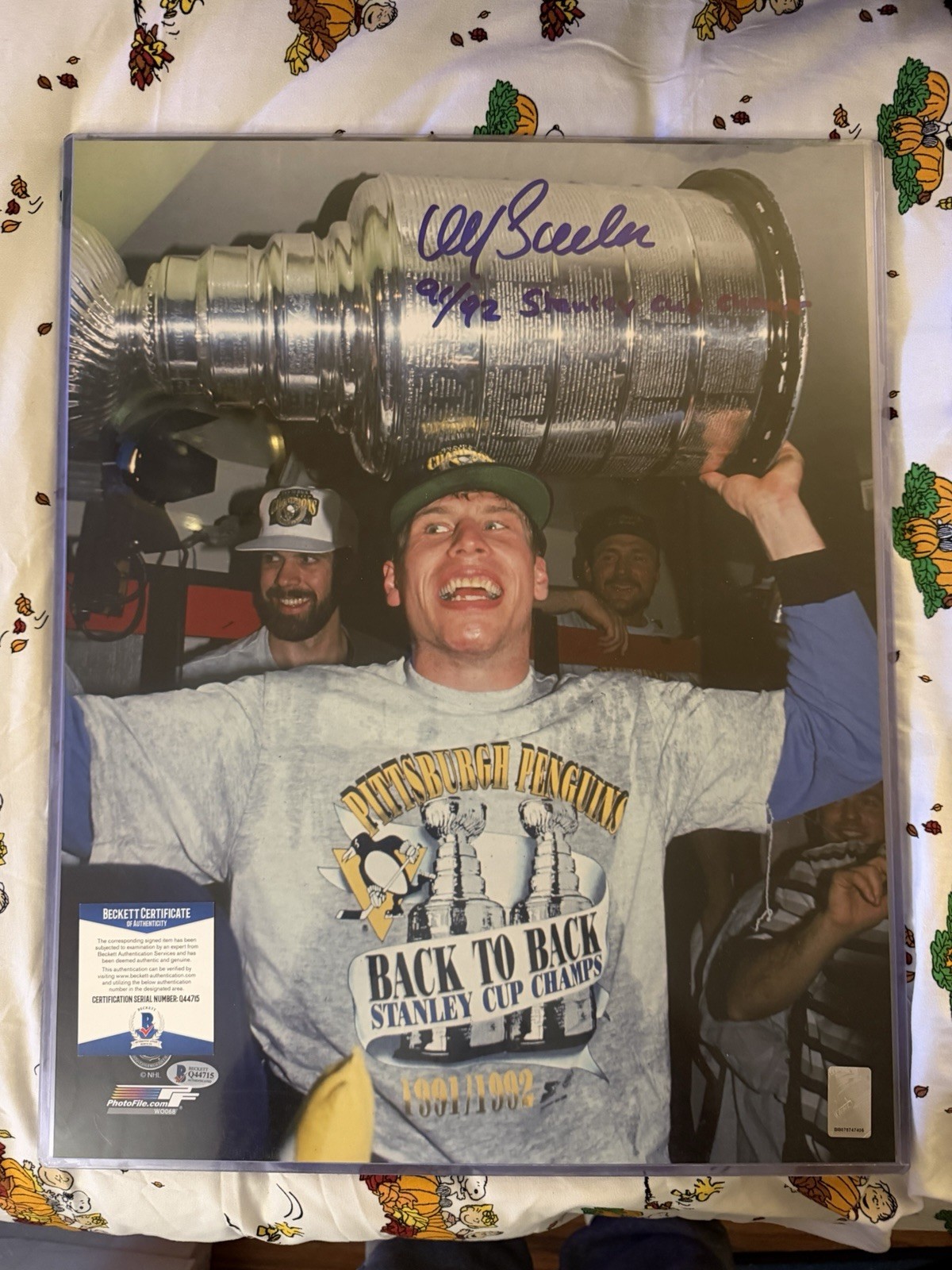  Ulf Samuelsson Signed NHL 16*20 1991/92 Stanley Cup Champions Photo BECKETT COA