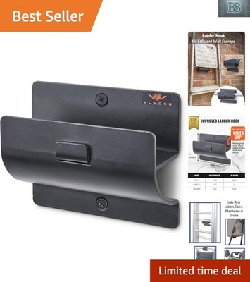 Black Carbon Steel Ladder Hook - Space-Saving Garage Storage for Tools and Gear