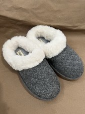 Dearfoams Slippers Gray Quilted Faux Fur Clog Size 5-6 Preowned Very Good