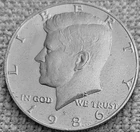 1- 1986 S Kennedy half dollar coin
