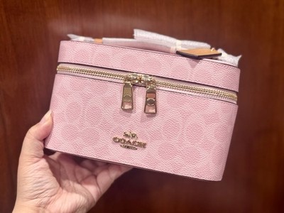 NWT Coach Cosmetic Case In Signature Canvas Powder Pink CEA56 | eBay