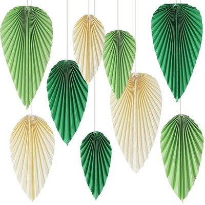 9 PCS Green Paper Fans Party Decorations Leaves Backdrop Classroom Decor