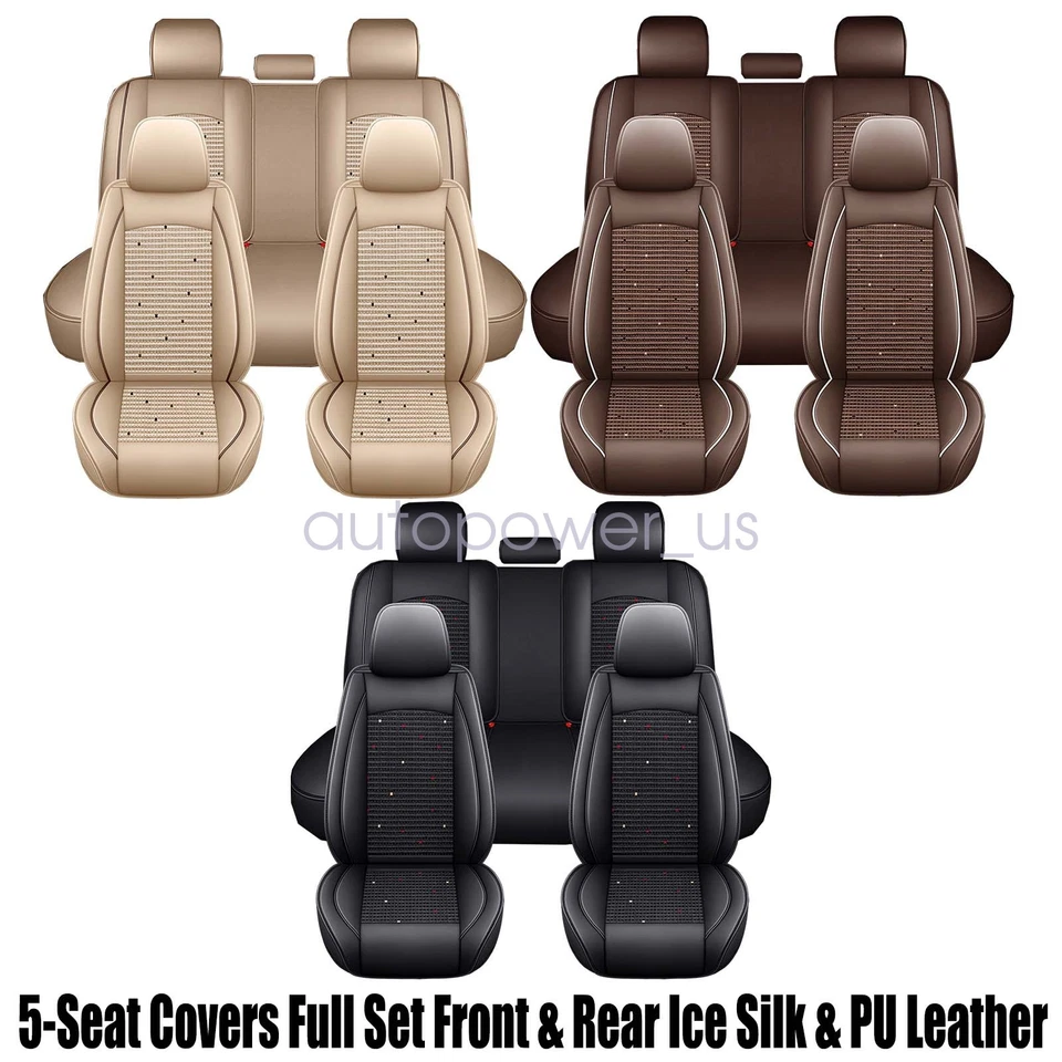 For Toyota Car 5-Seat Cover Front-Rear Ice Silk & PU Leather Protector Cushion - Image 2 of 4