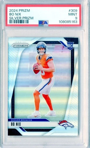 Bo Nix 2024 Panini Prizm Silver Rookie RC #309 PSA 9 Denver Broncos