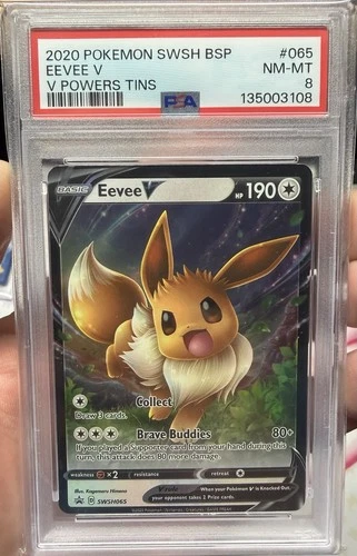 2020 POKEMON SWSH BLACK STAR PROMO V POWERS TINS #065 EEVEE V PSA 8