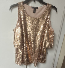 White House Black Market Gold Sequin Scoop Ne...