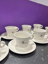 Set of 2 porcelain cappuccino cups, with stainless steel spoons and saucers