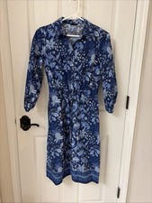 Talbots TIE WAIST SHIRTDRESS - WHIMSICAL FLORAL Blue Size Zero Petite