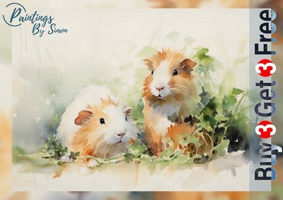 Skurrile Meerschweinchen, Aquarell Gemälde Druck 5''x7'' auf mattem Papier