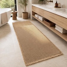 Brown Waffle Bath Mat 2x6ft Absorbent Non Slip Quick Dry Soft Washable Rug