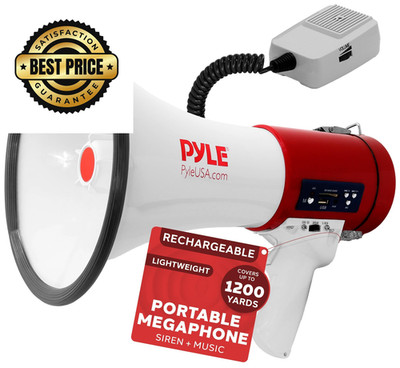 Pyle Megaphone 50-Watt Siren Bullhorn - Speaker Large, Multi-Color 