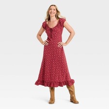 Women's Puff Short Sleeve Ankle Sundress - Universal Thread Red Floral M