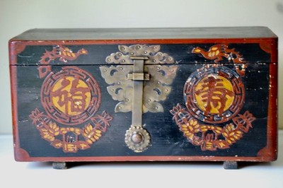 Antique Early 1900s S Korean with Chinese Letters Wedding/Dowry Chest/Trunk