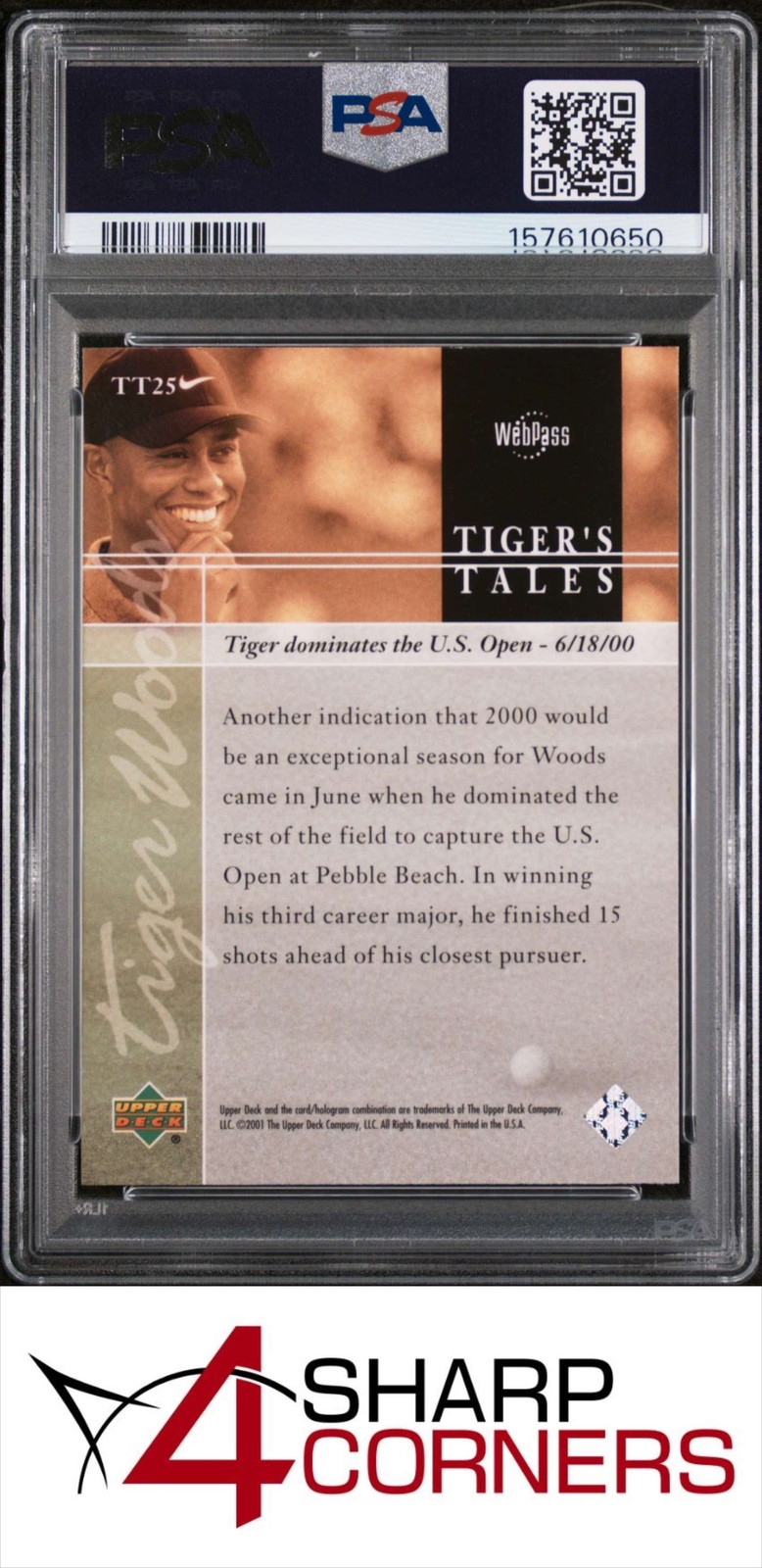 2001 UPPER DECK GOLF TIGER'S TALES #TT25 TIGER WOODS RC HOF PSA 10 view 2