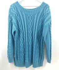 VTG M 80's Rebecca Stone Chunky Ramie Blend Knit Sweater Open Weave Teal Heavy