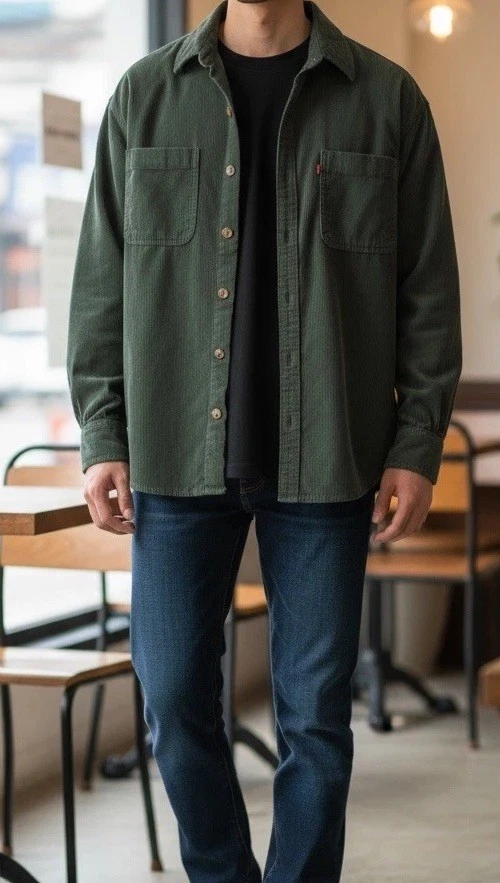 Levi's Red Tab Shirt Mens L Gray Corduroy Western Pearl Snap Long Sleeve Cowboy - Image 2 of 4