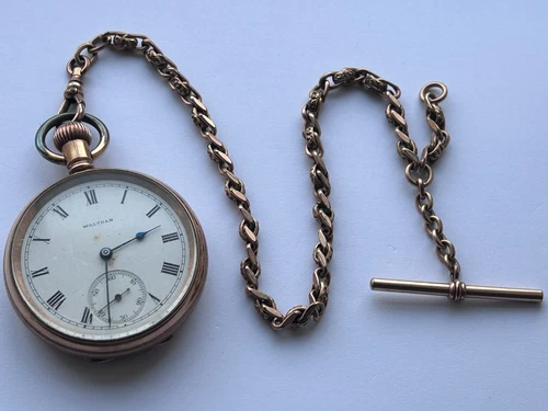 Antique Open Face WALTHAM Pocket Watch With Gold Filled Case FOR REPAIR (B798)