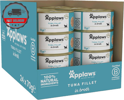 Applaws 100% natürliches Katzen-Nassfutter 24 x 70g Thunfischfiletdosen in Brühe