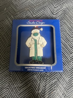 Regent Square Studio Design Santa Doctor Ornament Crystal Mask Scrubs NIB 2023