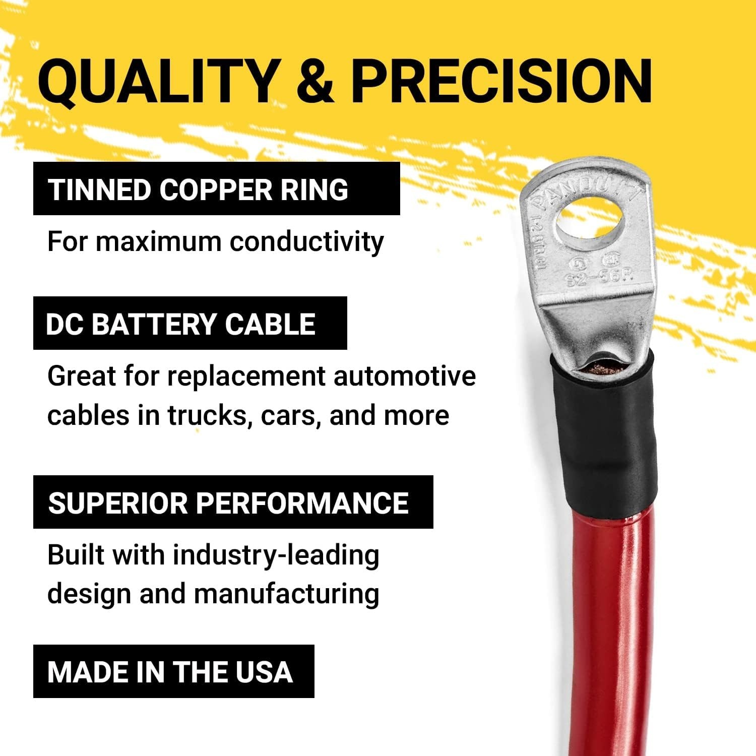 3 Ft 2 AWG Heavy-Duty Battery Cable - 100% Copper, Made in USA, Red & Black