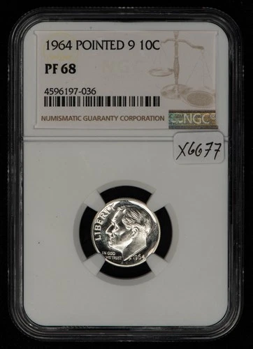 1964 10c Silver Roosevelt Dime Proof Coin - Pointed 9 - NGC PF 68 - SKU-X6677