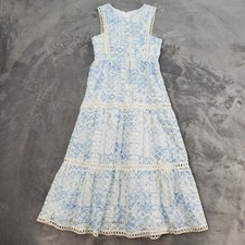 Rare Editions Girls Size 10 Blue Floral Tiered Maxi Sundress Cottage Crochet Hem