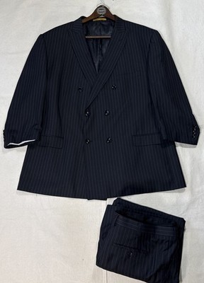 Alberto Nardoni Suit Men 54 Black Striped Double Breasted Super 150 Wool W40x25