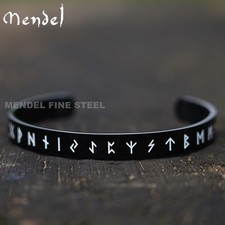 Brazalete brazalete runa acero inoxidable negro vikingo nórdico nórdico Mendel para hombre