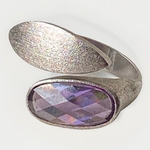Authentic Vintage 18k White Gold Plated Checkerboard Amethyst Wrap Around Ring Sz 9