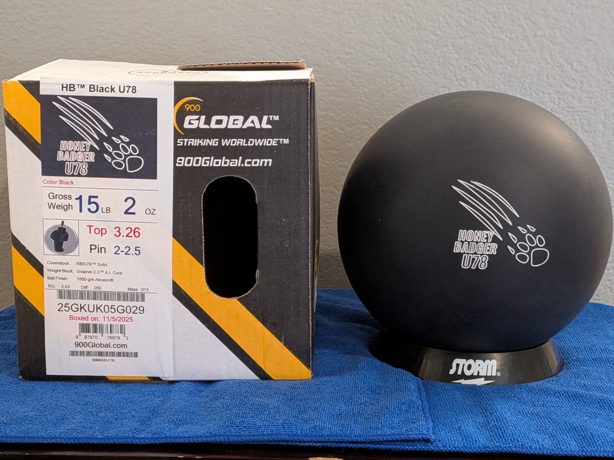 15lb 900 Global Honey Badger Black U78 Urethane Bowling Ball NIB