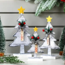 Barydat 3 Pcs Wooden Christmas Trees Tabletop Decoration 3 Sizes Rustic... 