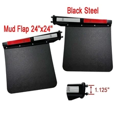 1.125" Black Steel Mud Flap Hangers & Semi Truck Trailer Duty Mud Flap 24"x24"