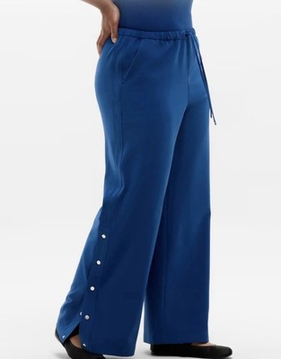 Athleta MVP Drawstring Elastic Athletic Snap Bottom Pants Blue Pockets Women 2X