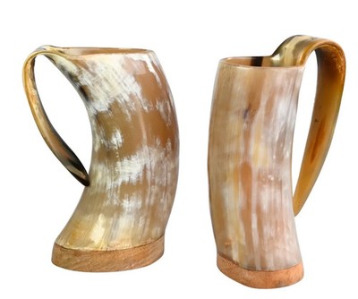 Medieval Handmade Viking Horn Mugs (Set of 2) Perfect for Enjoying Mead Ale.
