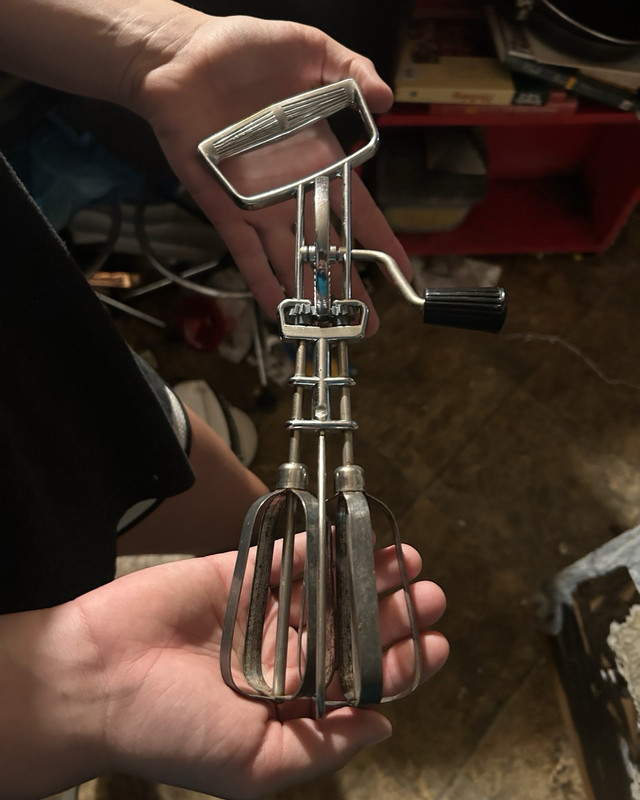 Vintage 1900-1919 Manual Hand Crank Rotary Egg Beater Handheld Mixer Silver