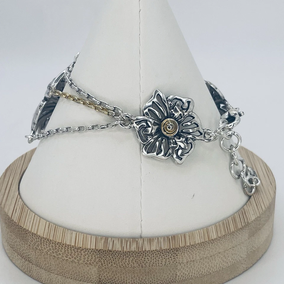 "Brazalete Brighton Shadow Garden plata oro floral cadena recortada ajustable 7-8""" Foto 4 de 4