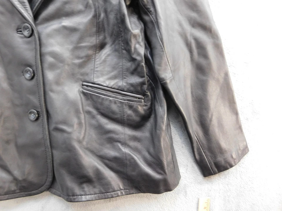 Chaqueta Worthington Mujer XL Negra Cuero de Cordero Genuino Blazer 3 Botones Foto 3 de 4