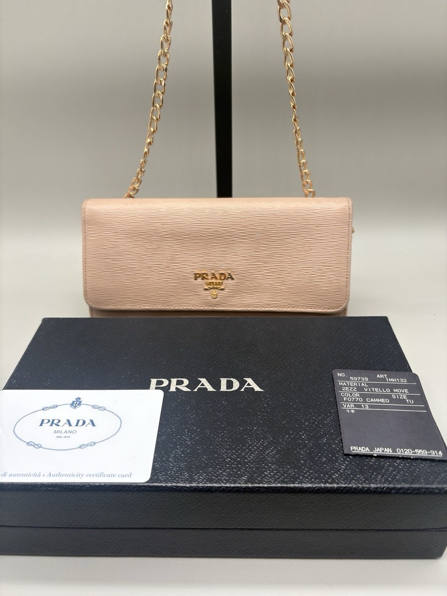 Prada Vitello Move Cammeo Wallet Clutch Crossbody Beige Leather