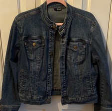 a.n.a Womens Blue Denim Jacket Collarless But...