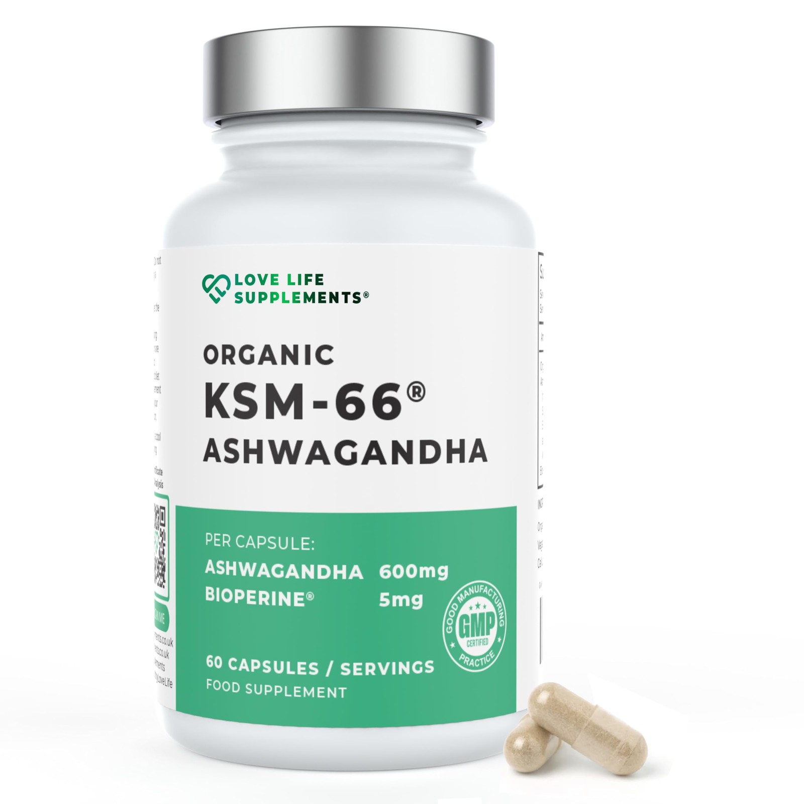 High Strength Organic Ashwagandha KSM 66® 600mg per Capsule 2 Month Supply 60